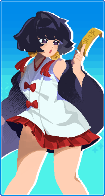 Miko with her paper talisman